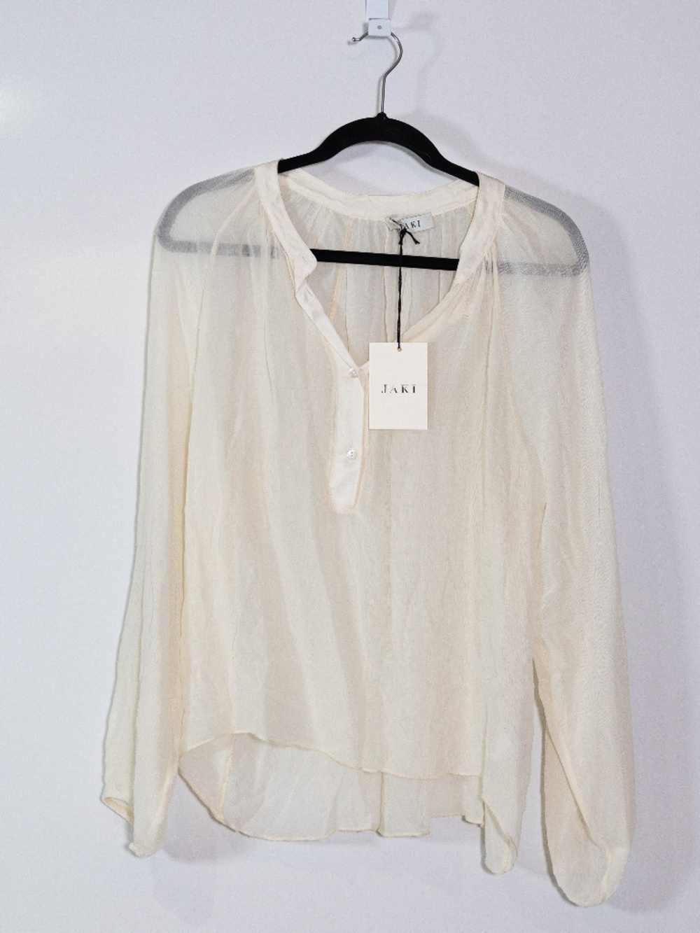 NEW Jaki Semi Sheer Chiffon Crepe Long Sleeve Button Collar Blouse Shirt Ivory M